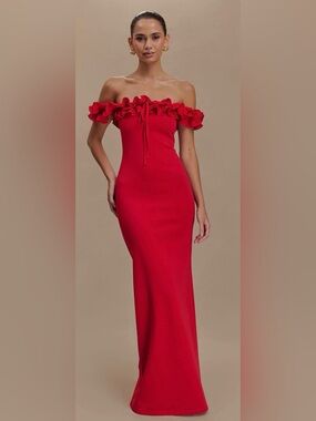 MESHKI - Nova Ruffle Off Shoulder Maxi Dress - Ruby